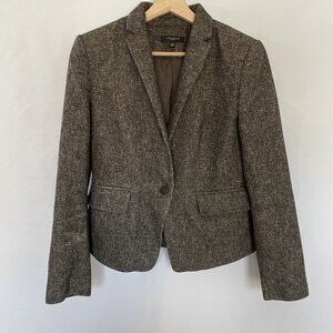 Ann Taylor Womens Tweed Blazer Size 10 Brown-Gray Single Button Long Sleeve